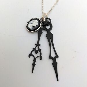 Victorian Cameo Necklace with Clock Hands Pendant